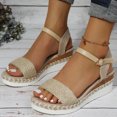 thumbnail image 1 of Jacenvly 2024 New Women's Thick Soled Shoes Rope Comfortable Slippers One Line Buckle Sloping Heel Sandals Khaki Sandals for Women, 1 of 7
