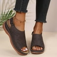 thumbnail image 1 of Jacenvly 2024 New Women's Vintage Cutout Wedge Heel Open Toe Low Fish Mouth Roman Sandals Brown Sandals for Women, 1 of 9