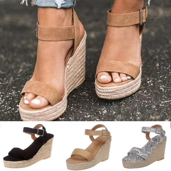 Jacenvly 2024 New Women's Wedges Shoes Ladies Beach Sandals Summer Non-Slip Causal Shoes Black Sandals for Women