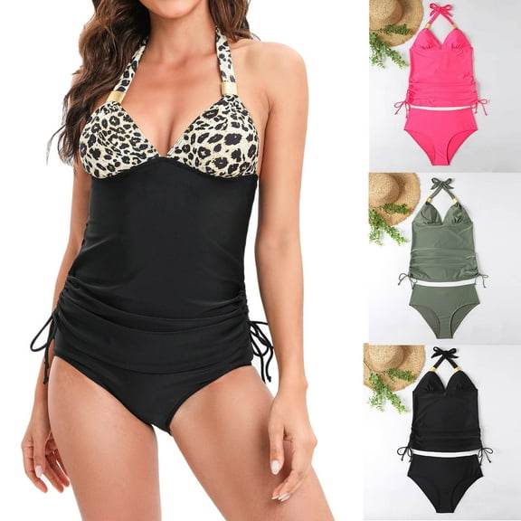 Jacenvly 2024 One Piece Swimsuits for Women Casual Sleeveless Contrast Color Halter Neck Surfing Swimwear Soft Women'S Two -Piece Swimsuit Beachwear Swimwear Push-Up Monokini Bikini Brown