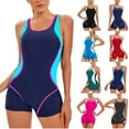 thumbnail image 1 of Jacenvly 2024 One Piece Swimsuits for Women Plus Size Clearance Casual Sleeveless Diving Suit Contrast Color Round Neck Surfing Swimwear Quick Drying Women'S Sports Color-Blocking Backless Sky Blue, 1 of 7