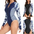 thumbnail image 1 of Jacenvly 2024 One Piece Swimsuits for Women Plus Size Trendy Long Sleeve Diving Suit Color Block Zip Front Surfing Swimwear Skin-Friendly Women Siamese Summer Beach Zipper Swimwear Blue, 1 of 8