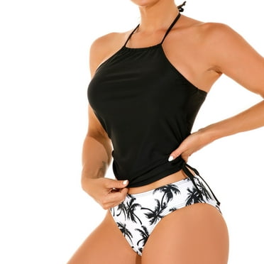 Jacenvly 2024 Plus Size Bikini Swimsuits for Women Comfortable Women's New Split Swimsuit Printing Casual Bikini Swimsuit Tropical Fashion Summer Beach Dresses Black