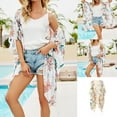 thumbnail image 1 of Jacenvly 2024 Swimdress for Women Plus Cover Up Quick Drying Women's Kimono Beach Swimsuit Cover Up Chiffon Cardigan Summer Print Floral Trendy Beige, 1 of 8