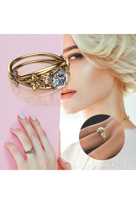 2024 Wedding Ring Sets Ladies Fashion Vintage Flower Engraved Diamond Jewelry Jewelry Organizer Gold