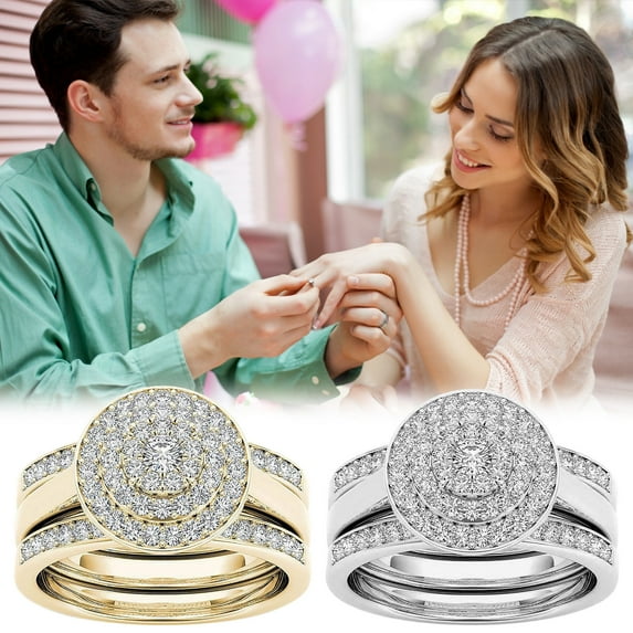 Jacenvly 2024 Wedding Ring Sets Womens Rings 2-In-1 Set Detachable Shiny Diamond Set Engagement Wedding Rings Inlaid Zircon Jewelry Organizer Silver