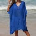 thumbnail image 1 of Jacenvly 2024 Women's Beach Cover-Ups Soft Satiny Womens Bathing Suit Bikini Swimsuit Coverup Beach Crochet Loose Hollow Out Coverup Skirt Solid V-Neck Casual Blue, 1 of 6
