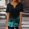thumbnail image 1 of Jacenvly 2024 new ladies plus size tops tunic Casual Women Print Loose Short Sleeve T-shirt Top Blouse Pullover soft Satiny Floral Trim Flouncev neck t shirts summer clothes for women Blue, 1 of 1