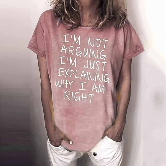 Jacenvly 2024 new ladies plus size tops tunic Leisure Women's Casual T-Shirt Funny Letter Printed Short Sleeve Tees soft Satiny round neck blouse summer clothes for women Pink