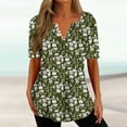 thumbnail image 1 of Jacenvly 2024 new ladies plus size tops tunic Loose Women's Print Casual Short Sleeve Top/Shirt soft Satiny Floral Ruffle Trim Flouncev neck t shirts summer clothes for women Army Green, 1 of 5