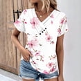 thumbnail image 1 of Jacenvly 2024 new plus size womens clothes Fashion Women's Printed Button-up Short Sleeve Top Shirt T-shirt Top Shirt breathable Floral v neck t shirts t-shirts womens summer Multicolor, 1 of 5