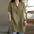thumbnail image 1 of Jacenvly 2024 new summer blouses for women Leisure Women CasualSolid Color Shirts Short Sleeve Loose Tee Blouse comfortable Ruffle Trim Flouncev neck t shirts ladies plus size tops Khaki, 1 of 7