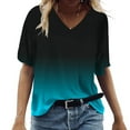 thumbnail image 1 of Jacenvly 2024 new summer blouses for women Fashion Womens Summer T Shirts Printed Loose Casual Tshirts comfortable Gradient Color Ruffle Trim Flouncev neck ladies plus size tops Mint Green, 1 of 5