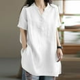 thumbnail image 1 of Jacenvly 2024 short sleeve summer shirts for women Fashion Women CasualSolid Color Shirts Loose Tee Tops Blouse Quick drying Ruffle Trim Flouncev neck t shirts plus size tops White, 1 of 7