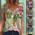 thumbnail image 1 of Jacenvly 2024 short sleeve summer shirts for women Casual Plus Size Women Short Sleeve Printed Tops Tee T-Shirt Blouse Quick drying Multicolor v neck t shirts plus size tops Green, 1 of 5