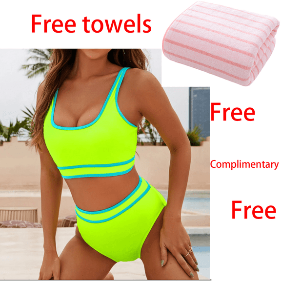 Jacenvly Bikini Swimsuits for Women Comfortable Swimsuits for Women 2 Piece Hawaiian Swim Cami Bra and Ruffles Bathing Sets Beachwear Multicolor Fashion Beach Dresses Casual Summer Yellow