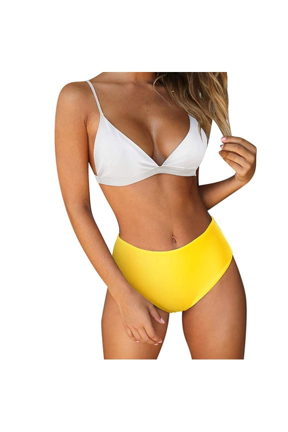 Bikini Swimsuits for Women Quick Drying Women Bandeau Padded Push Up Swimsuit Swimwear Beachwear Swimwear Bikini Set Tropical Trendy Beach Dresses for Women Casual Summer Yellow
