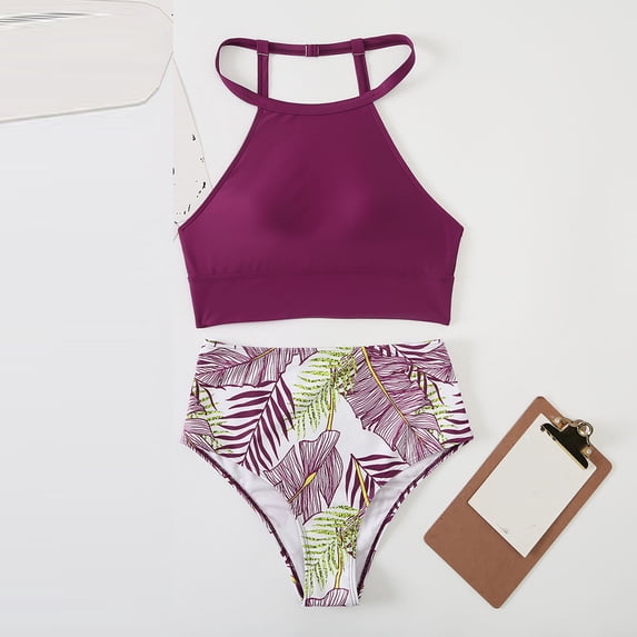 Jacenvly Bikinis for Juniors 2 Piece Clearance Soft Satiny Women's Solid Bikini Strap Bikini Deep V Split Swimsuit Set Two Piece Set Swimming Suit Tropical Casual Beach Bikini Wrap Wine