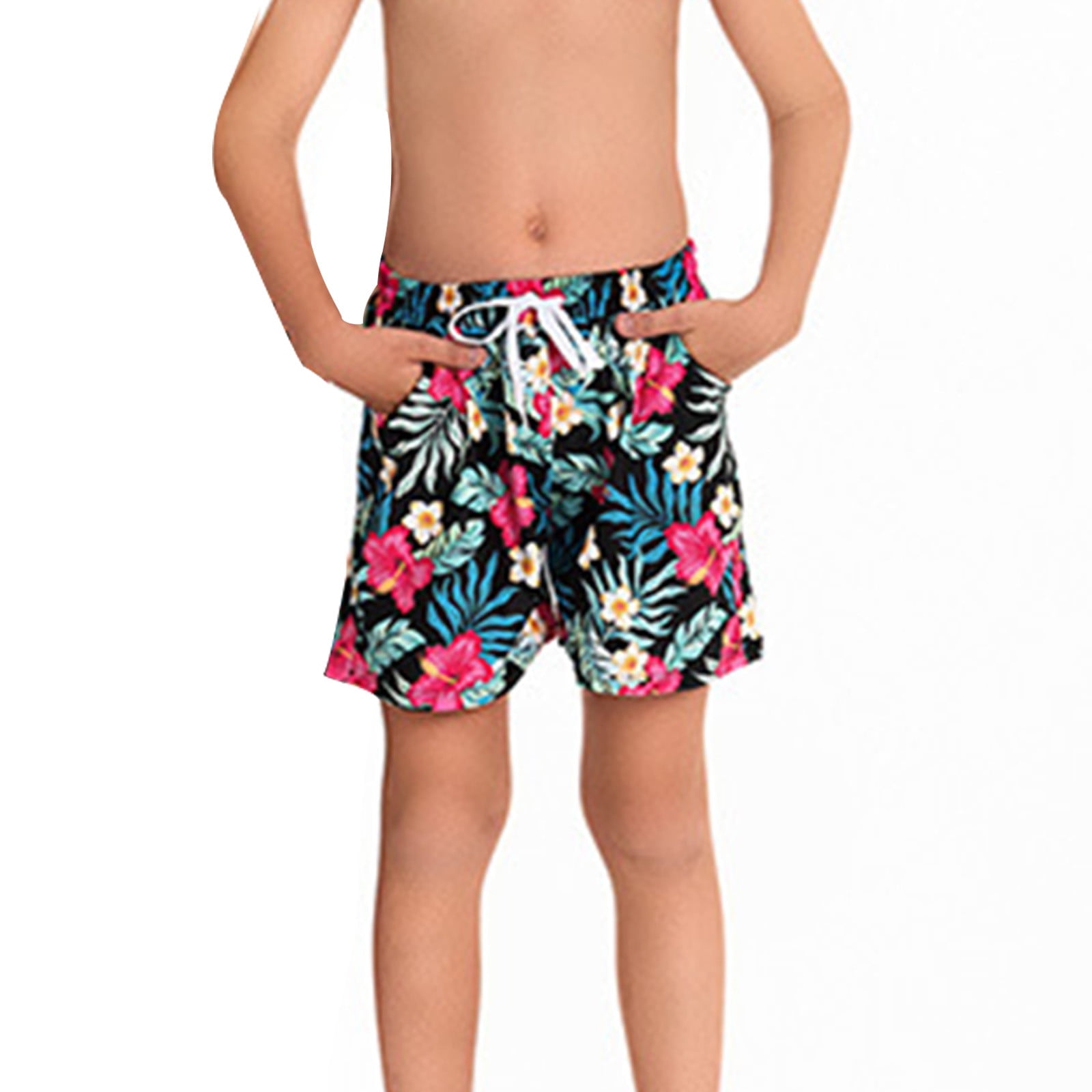 Jacenvly Boys Swim Trunks Clearance Tropical Casual Boys Board Shorts Soft Satiny Swim Trunks Men s Parent Child Large Size Pleated Waist Father and