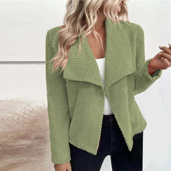 Jacenvly Business Attire Women Lapels Long Sleeve Cropped Fall Blazers for Women Solid Cardigan Coat Soft Comfort Casual Trendy Slimming Blouse