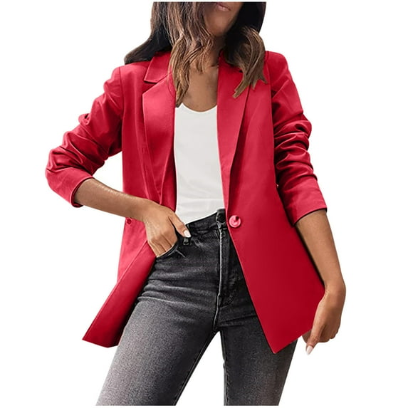 Jacenvly Business Attire Women Turndown Collar Long Sleeve Short Blazers for Women Button Solid Cardigan Coat Soft Skin-Friendly Fashion Dignified Slimming Tops