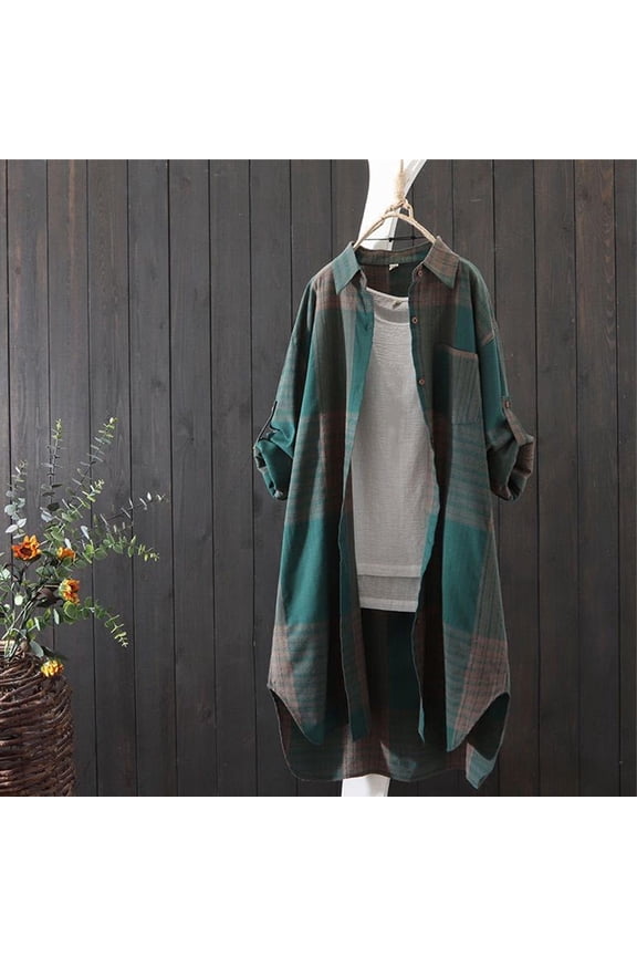 Button up Shirts for Women Plaid Shacket Jacket Soft Warm Long Sleeve Outerwear Lapels Pocket Fall Coats Casual Fashion Thigh Length Blouse