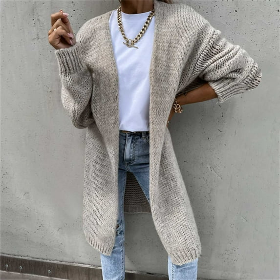 Jacenvly Cardigan For Women Long Sleeve Solid Knit Fall Coats For Women Soft Comfort Long Sweater Tops Casual Fashion Jacket Blouse