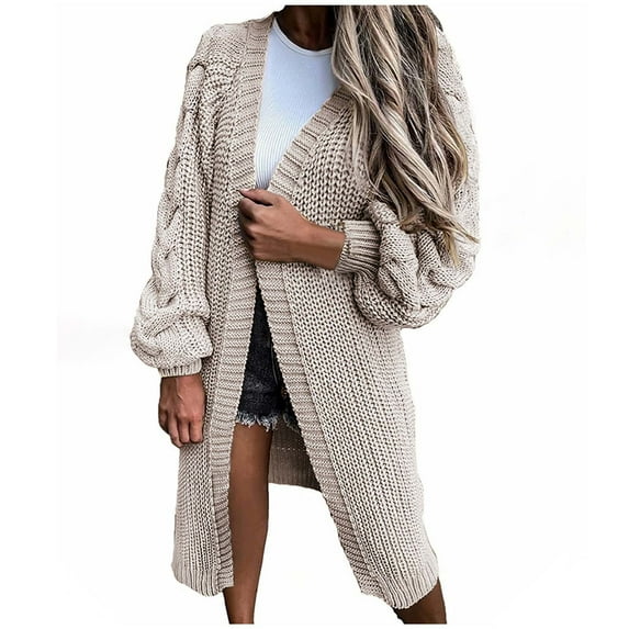 Jacenvly Cardigan For Women Long Sleeve Solid Knit Sweaters For Women Warm Comfort Knee Length Coat Tops Casual Trendy Jacket Blouse
