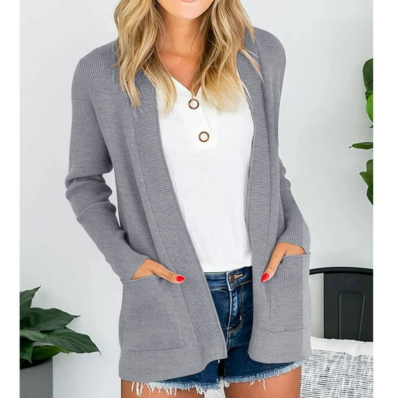 Jacenvly Cardigan For Women Long Sleeve Solid Knit Sweaters For Women Warm Comfort Long Coat Tops Casual Trendy Pocket Jacket Blouse