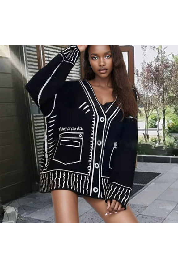 Cardigan For Women Long Sleeve Contrast Collar Knit Fall Coats For Women Soft Comfort Thigh Length Sweater Tops Casual Fashion Pocket Button Jacket Blouse