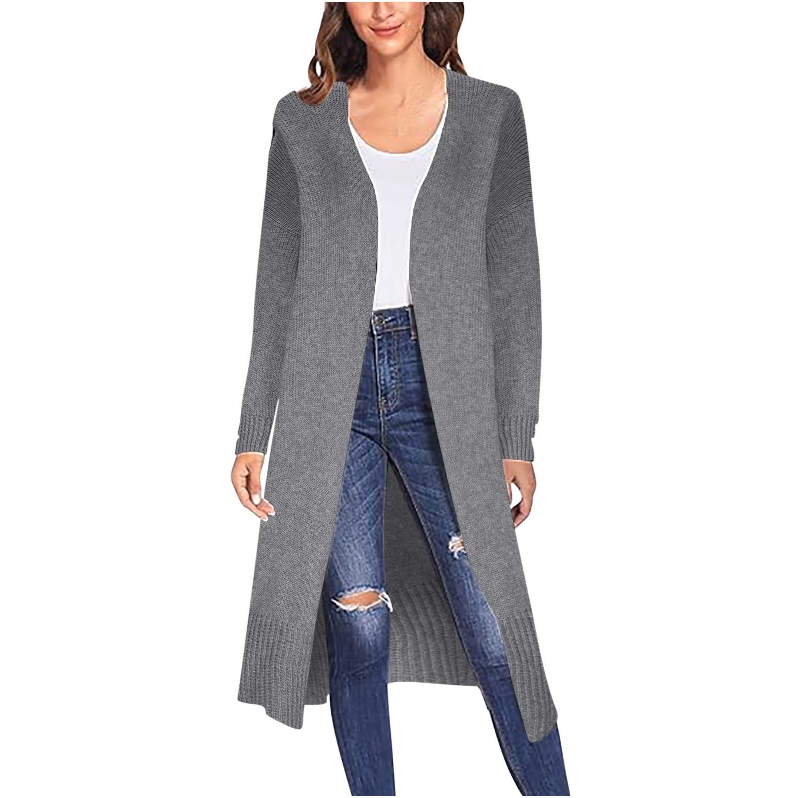 Real Essentials 3 Pack: Women's Long Sleeve Open-Front Cardigan with Pockets (Available in Plus