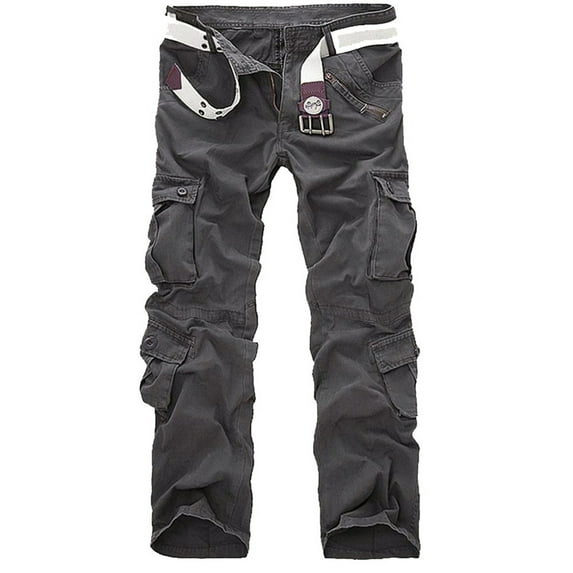 Jacenvly Cargo Pants Long Cargo Pants Mid Waisted Pocket Plain Trousers for Men Fashion Casual Cotton Multi-Pocket Outdoors Work Trouser Cargo Pants