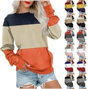 JACENVLY Christmas Womens Tops Long Sleeve Graphic Pullover Hoodie Misses Trendy Printed T-Shirt Blouse Crewneck Casual Blouse Sweatshirt