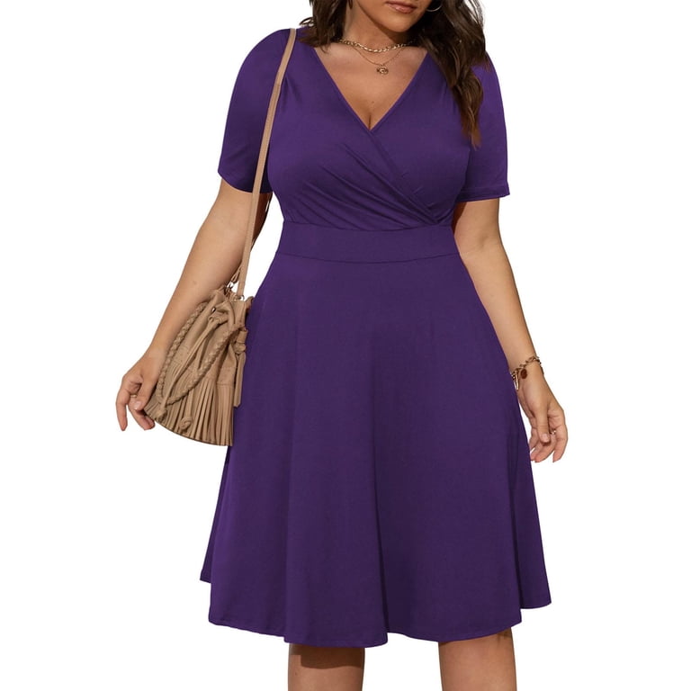 Jacenvly Christmas Formal Dresses for Women 2023 Elegant Classy Womens  Casual Plus Size V-Neck Solid Short Sleeve Boho Dress Swing Dress with  Pockets - Walmart.com