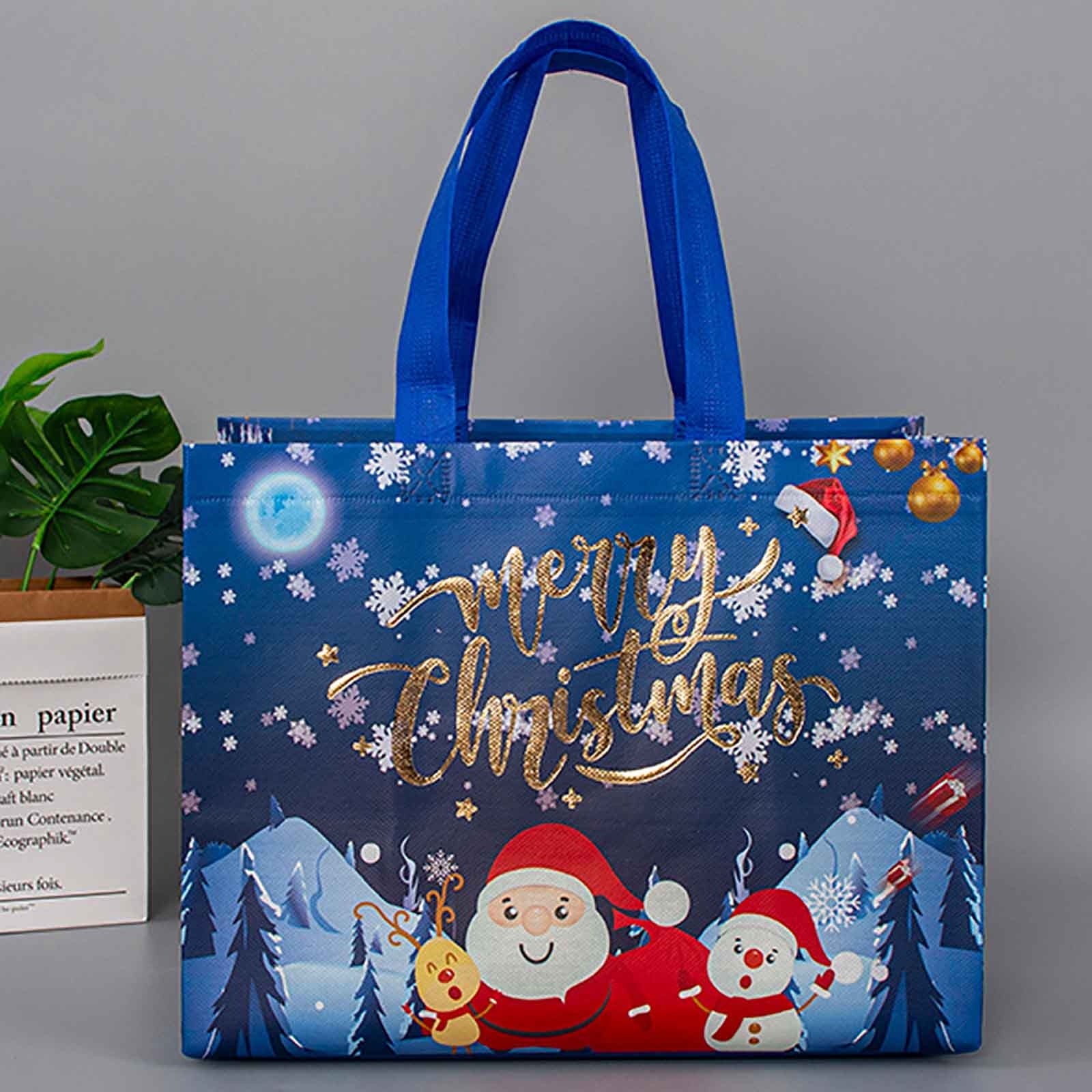 Jacenvly Christmas Gift Bags Clearance Christmas Tote Bags with Handles Christmas Reusable Grocery Bags Multipurpose Non Woven Large Shopping Bags for Holiday Christmas Party Christmas Ornaments Walma...