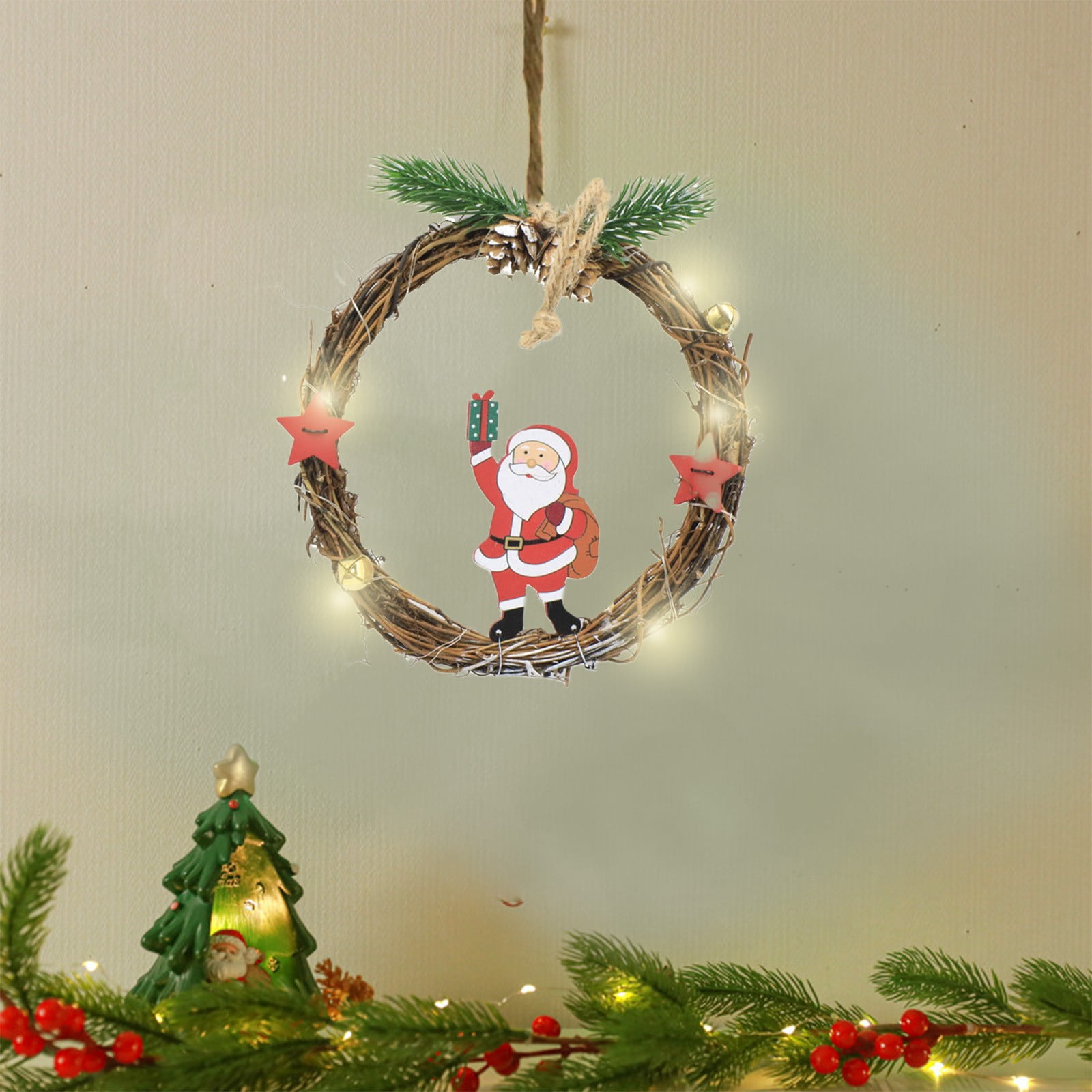 Jacenvly Christmas Lights Clearance Christmas Hoop Wreath Santa Claus Lighted Wreath 7.8Inch