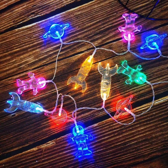 Jacenvly Christmas Lights for Tree Led Space Astronaut Rocket Space Burst Ball Battery Lamp String Home Bedroom Decorative Lamp Multicolour Room Decor