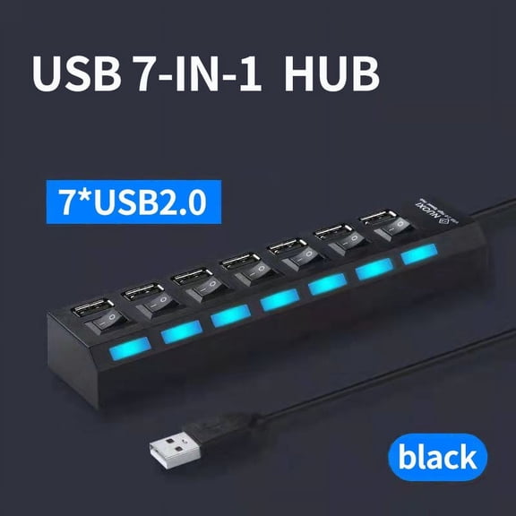 Jacenvly 2024 New Hi-Speed 4/7 Ports Led Usb 2.0 Adapter Hub Power On/Off For Pc Laptop Home Decor