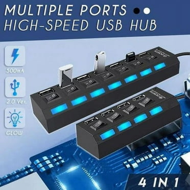 Jacenvly 2024 New Hi-Speed 4/7 Ports Led Usb 2.0 Adapter Hub Power On/Off For Pc Laptop Room Decor