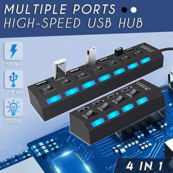 Jacenvly 2024 New Hi-Speed 4/7 Ports Led Usb 2.0 Adapter Hub Power On/Off For Pc Laptop Room Decor
