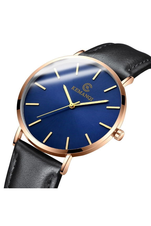 2024 New Men Trendy Ultra Thin Watch Slim Leather Strap Stainless Steel Quartz Cool