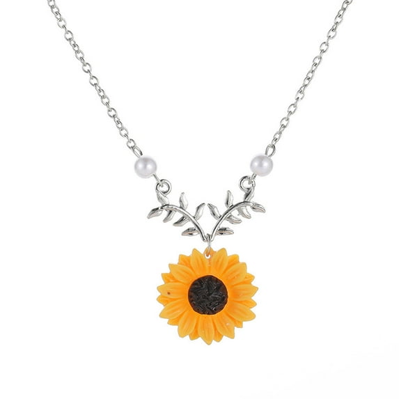 Jacenvly 2024 New Women Yellow Gold Plated Sunflower Leaf Branch Pendant Long Necklace Romantic Gifts For Her