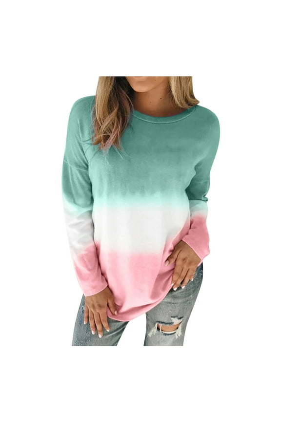 Sweatshirts for Women,Crewneck Graphic Blouse Lady Plus Size Tie- Printed Gradient Pullover Long Sleeve Pullover