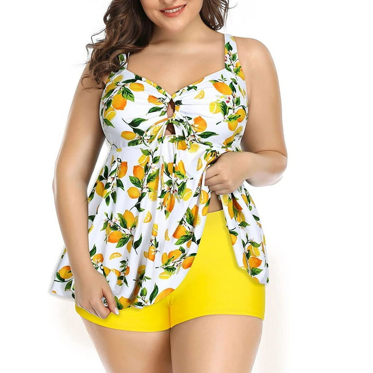 Jacenvly Clearance Two Piece Swimsuits for Women Plus Plus Size Female  Swimsuit High Waist Solid Conservative Split Swimwear
