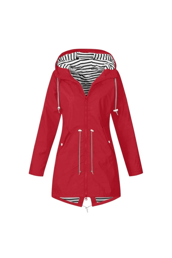 Clearance Waterproof Clothes Plus Size Raincoat Women Long Hooded Trench Lined Windbreaker Travel Jacket Outdoor Hooded Jackets