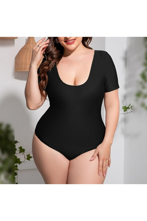 Womens Plus One Piece Swimsuit Female Loose Oversized Sports High Solid Bikini Set One-Piece Swimsuit Sets