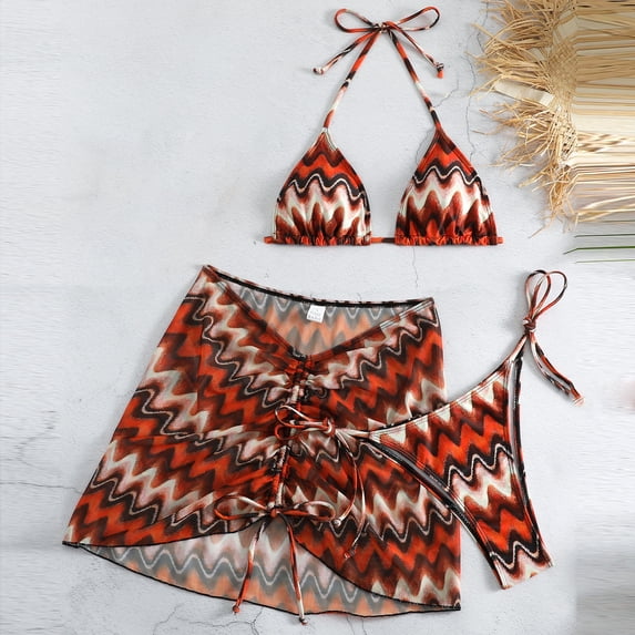 Jacenvly Cover up 3 Piece Bikini Sets for Women Clearance Comfortable Swimsuit Casual Women'S New Fashion Split Swimsuit Printing Casual Bikini Swimsuit Orange