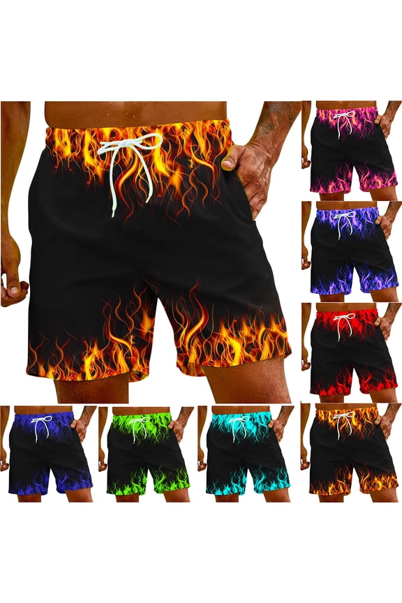 Endless Summer Men's Shorts Contrast Color Fashion Beach Pants for Men Comfortable Men's Flame Printing Special Print Beach Casual Trouser Shorts Pant Light Blue