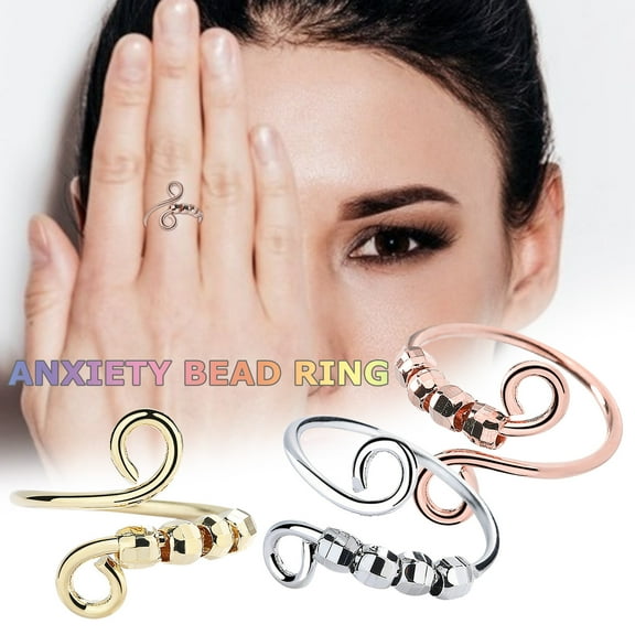 Jacenvly Engagement Rings For Women Anxiety Fidget Ring Women Spinning Rings With Beads Stress Relief Spinning Ring Jewel Art Gold
