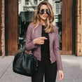 thumbnail image 1 of Jacenvly Suit Coat for Women Turndown Collar Long Sleeve Short Blazers for Women Zipper Solid Leather Jacket Coat Soft Skin-Friendly Casual Fashion Slimming Blouse, 1 of 6